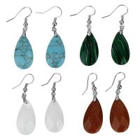 Brass Drop Earring, with Gemstone, Teardrop, silver color plated 47mm 