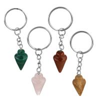 Brass Key Chain, with Gemstone, Conical, silver color plated 25mm 