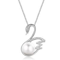Sterling Silver Animal Pendants, 925 Sterling Silver, with Plastic Pearl, Swan, silver color plated, with rhinestone Approx 3-5mm 