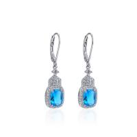 925 Sterling Silver Lever Back Earring, with Crystal, silver color plated, for woman 