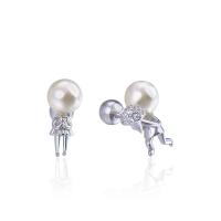 925 Sterling Silver Stud Earring, with Plastic Pearl, silver color plated, for woman  