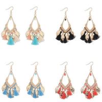 Zinc Alloy Tassel Earring, with Cotton Thread & Seedbead, Leaf, gold color plated, hypo allergic & for woman 90mm 