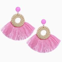 Zinc Alloy Tassel Earring, with Cotton Thread & Rattan, gold color plated, hypo allergic & for woman 