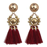 Zinc Alloy Tassel Earring, with Cotton Thread, gold color plated, hypo allergic & for woman 