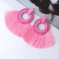 Zinc Alloy Tassel Earring, with Cotton Thread, stoving varnish, hypo allergic & for woman 