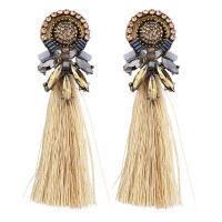 Zinc Alloy Tassel Earring, with Cotton Thread, gold color plated, hypo allergic & for woman & with rhinestone 