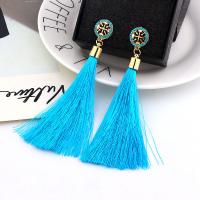 Zinc Alloy Tassel Earring, with Cotton Thread, gold color plated, hypo allergic & for woman & with rhinestone 115mm 