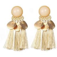 Zinc Alloy Tassel Earring, with Cotton Thread & Resin, gold color plated, hypo allergic & for woman 