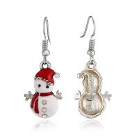 Zinc Alloy Drop Earring, Snowman, silver color plated, for woman & enamel & with rhinestone 