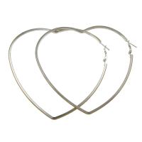 Brass Hoop Earring, Heart, platinum color plated, for woman 