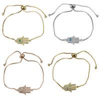 laiton bracelet, avec Opale, Main de Fatma, Placage, réglable & chaîne de boîte & pavé de micro zircon & pour femme, plus de couleurs à choisir 1mm Environ 5-8 pouce, Vendu par brin