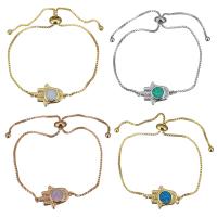 Brass Bracelet, with Opal, Hamsa, plated, adjustable & box chain & for woman 1mm Approx 5-8 Inch 