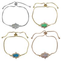 Brass Bracelet, with Opal, Hamsa, plated, adjustable & box chain & micro pave cubic zirconia & for woman 1mm Approx 5-8 Inch 