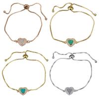 Brass Bracelet, with Opal, Heart, plated, adjustable & box chain & micro pave cubic zirconia & for woman 1mm Approx 5-8 Inch 