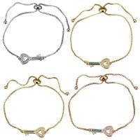 Brass Bracelet, with Opal, Key, plated, adjustable & box chain & micro pave cubic zirconia & for woman 1mm Approx 5-8 Inch 