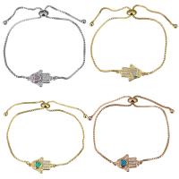 Brass Bracelet, with Opal, Hamsa, plated, adjustable & box chain & micro pave cubic zirconia & for woman 1mm Approx 5-8 Inch 