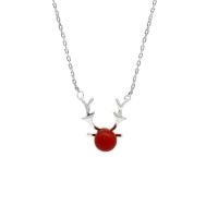 925 Sterling Silver Necklace, with Plastic Pearl, with 2inch extender chain, Antlers, silver color plated, oval chain & for woman Approx 15.7 Inch 