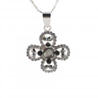 Zinc Alloy Clover Pendant, Four Leaf Clover, silver color plated, with rhinestone, 28.8mm Approx 2-3mm 