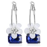 Zinc Alloy Hoop Earring, with Resin, Flower, silver color plated, hypo allergic & micro pave cubic zirconia & for woman 