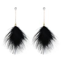 Zinc Alloy Drop Earring, with Feather & Plastic Pearl, Feather, gold color plated, hypo allergic & for woman 100mm 