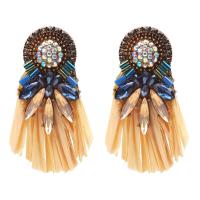 Zinc Alloy Tassel Earring, with Nylon, plated, for woman & with rhinestone 