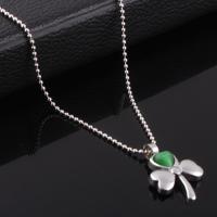Cats Eye Stainless Steel Pendant, with Cats Eye, Three Leaf Clover, original color Approx 1-3mm 