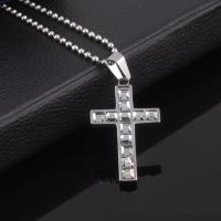 Stainless Steel Cross Pendants, with rhinestone, original color Approx 3-5mm 