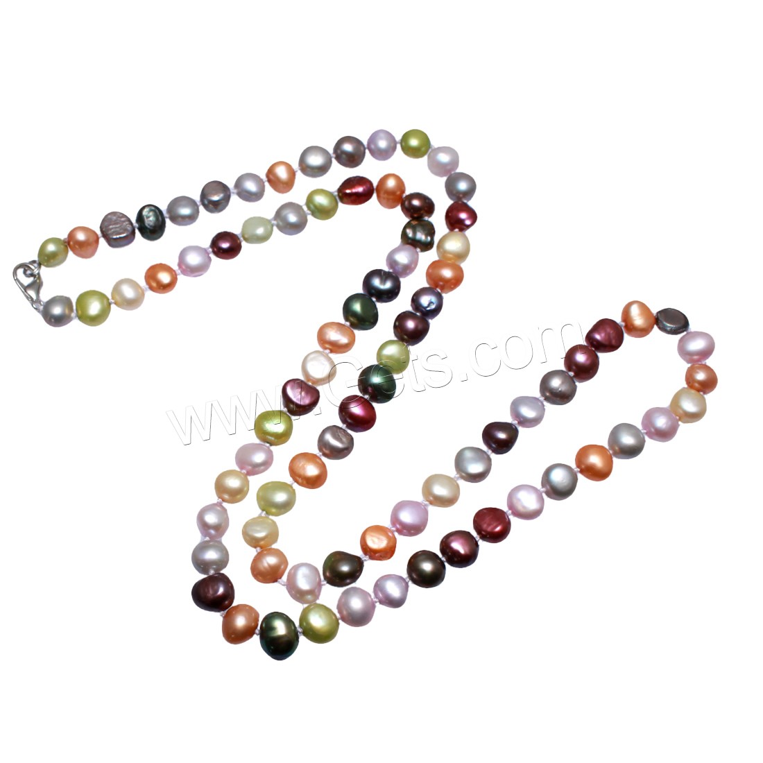 Freshwater Pearl Brass Necklace, with Brass, different length for choice & for woman, 8-9mm, Sold By Strand