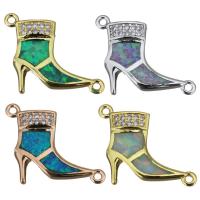 Brass Connector, with Opal, Shoes, plated, micro pave cubic zirconia & 1/1 loop Approx 1mm 