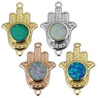 Brass Connector, with Opal, Hamsa, plated, 1/1 loop Approx 1mm 