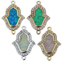 Brass Connector, with Opal, Hamsa, plated, micro pave cubic zirconia & 1/1 loop Approx 1mm 
