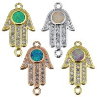 Brass Connector, with Opal, Hamsa, plated, micro pave cubic zirconia & 1/1 loop Approx 1mm 