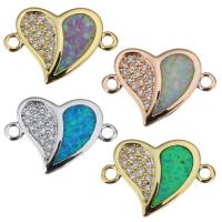 Brass Connector, with Opal, Heart, plated, micro pave cubic zirconia & 1/1 loop Approx 1.5mm 