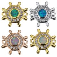 Brass Connector, with Opal, Ship Wheel, plated, micro pave cubic zirconia & 1/1 loop Approx 1mm 