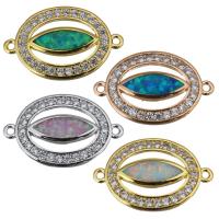 Brass Connector, with Opal, Flat Oval, plated, micro pave cubic zirconia & 1/1 loop Approx 1mm 