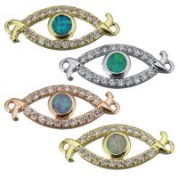 Brass Connector, with Opal, Eye, plated, micro pave cubic zirconia & 1/1 loop Approx 1mm 