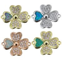 Brass Connector, with Opal, Flower, plated, micro pave cubic zirconia & 1/1 loop Approx 1mm 