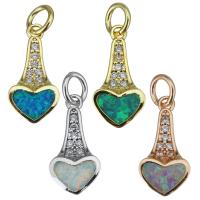 Brass Pendant, with Opal, Heart, plated, micro pave cubic zirconia Approx 4mm 