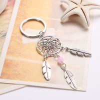 Zinc Alloy Key Chain, with Glass Beads, Dream Catcher, silver color plated 112mm 