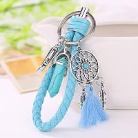 Zinc Alloy Key Chain, with PU Leather & Gemstone, Dream Catcher, silver color plated 165mm 