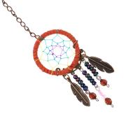 Zinc Alloy Key Chain, with Cotton Thread & Glass Seed Beads, Dream Catcher, antique copper color plated, 160mm 