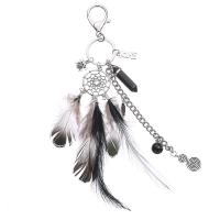 Zinc Alloy Key Chain, with Feather & Gemstone, Dream Catcher, silver color plated, 240mm 