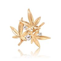 Zinc Alloy Brooch, with ABS Plastic Pearl, Branch, gold color plated 