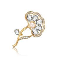 Zinc Alloy Brooch, with ABS Plastic Pearl, gold color plated, micro pave cubic zirconia 