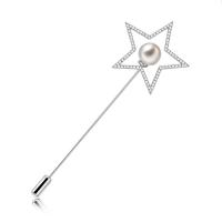 Zinc Alloy Brooch, with ABS Plastic Pearl, Star, silver color plated, with rhinestone 