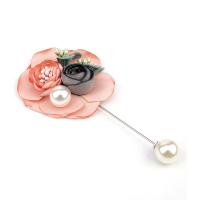 Zinc Alloy Brooch, with Cloth & Glass Pearl, plated, for woman 95mm 