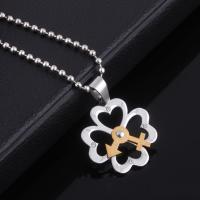 Stainless Steel Clover Pendant, Four Leaf Clover, plated, with rhinestone, 27mm Approx 1-3mm 