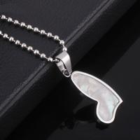 Stainless Steel Pendant, with White Shell, Heart, original color, 30mm Approx 3-5mm 