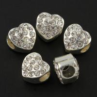 Zinc Alloy Heart Beads, silver color plated, with rhinestone Approx 2.5mm 