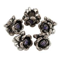 Zinc Alloy Flower Beads, antique silver color plated, with rhinestone Approx 2mm 